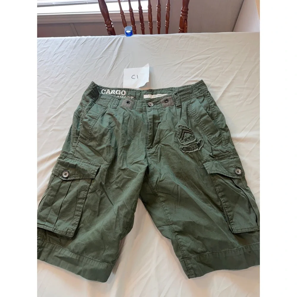 DKNY Jeans Mens 30 Olive Green Cargo Shorts Military Patch Utility Cotton Twill